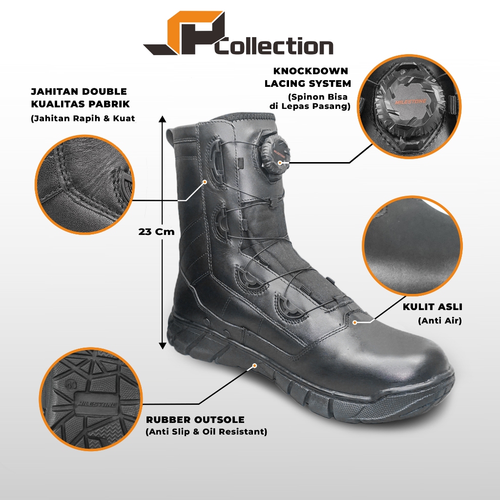 Sepatu PDL Tactical Tali Putar Poison Merk Milestone Standart Jatah TNI POLRI KEMHAN