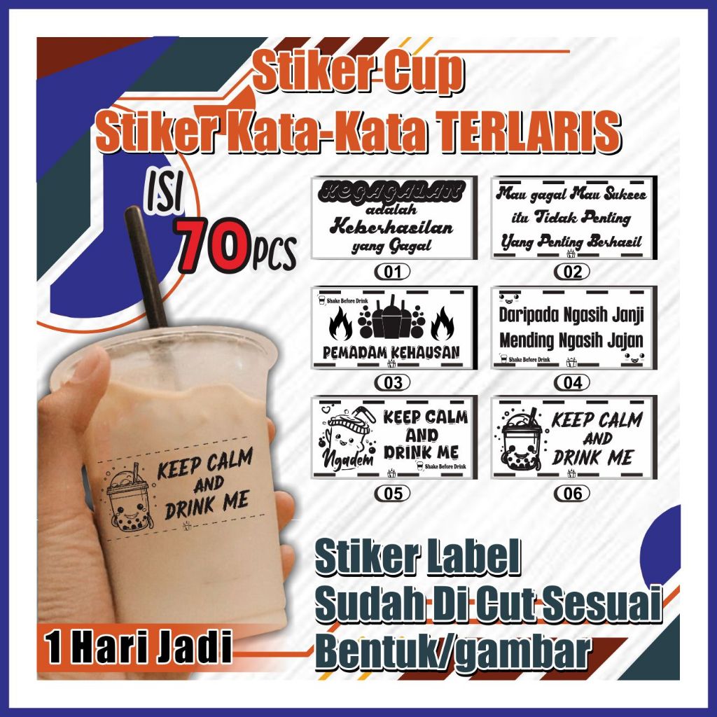 

STIKER CUP KATA-KATA BUAT MINUMAN, STIKER TRANSPARAN, STIKER MINUMAN