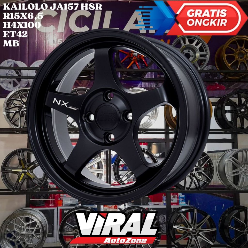 Velg Mobil Ring 15 HSR KAILOLO R15 LEBAR 6,5 LOBANG BAUT 4 ET42 BLACK