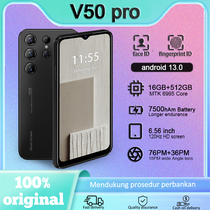 VIVO V50 Pro ponsel pintar RAM16GB/512GB 7500mAh 36MP+76MP ponsel game vivo HP