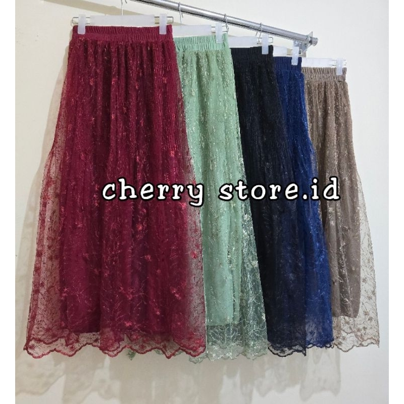 Cherry_ Rok Brukat Tile Panjang Terbaru Wanita | Long Skirt Brukat Tile Wanita Kekinian | Rok Brukat