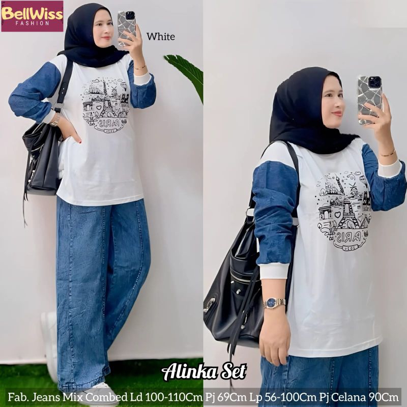 Setelan wanita celana cargo & kaos kekinian