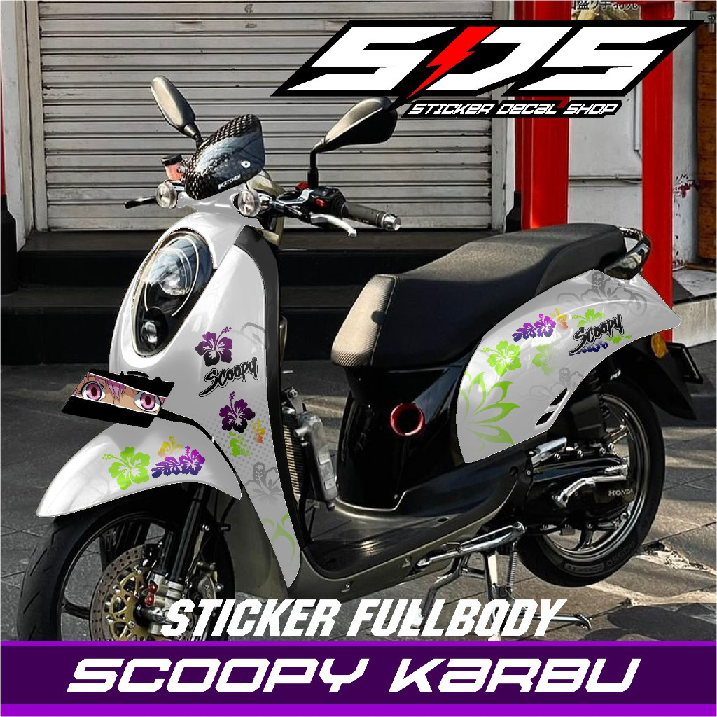 Stiker Decal Full body Scoopy Karbu Sticker Motor Scoopy Lama/Karbu Desain Terbaru Motif Bunga