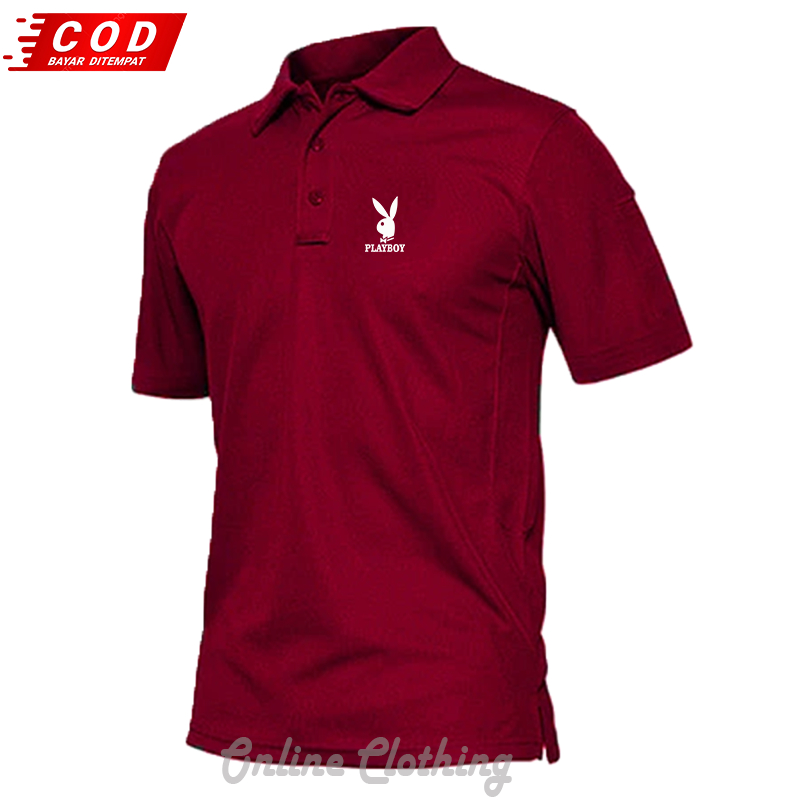 T-Shirt POLO kerah Playboy Text Putih  Quality Kaos Kerah Dewasa Shirt / Kaos Wangki Pria Polo