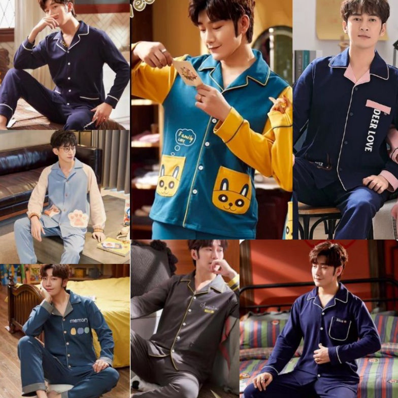 KODE E72J SETELAN SETCEL BAJU PIYAMA SET BAJU TIDUR PRIA DEWASA PP PANJANG KATUN IMPORT PREMIUM TEBA