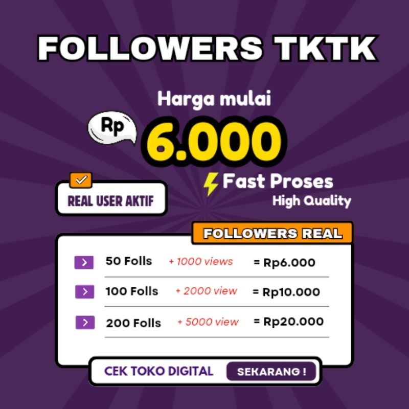 Followers Tiktok / Followers Tiktok / Pengikut Tiktok / Penambah Followers Tiktok / Tikt0k  Bergaran