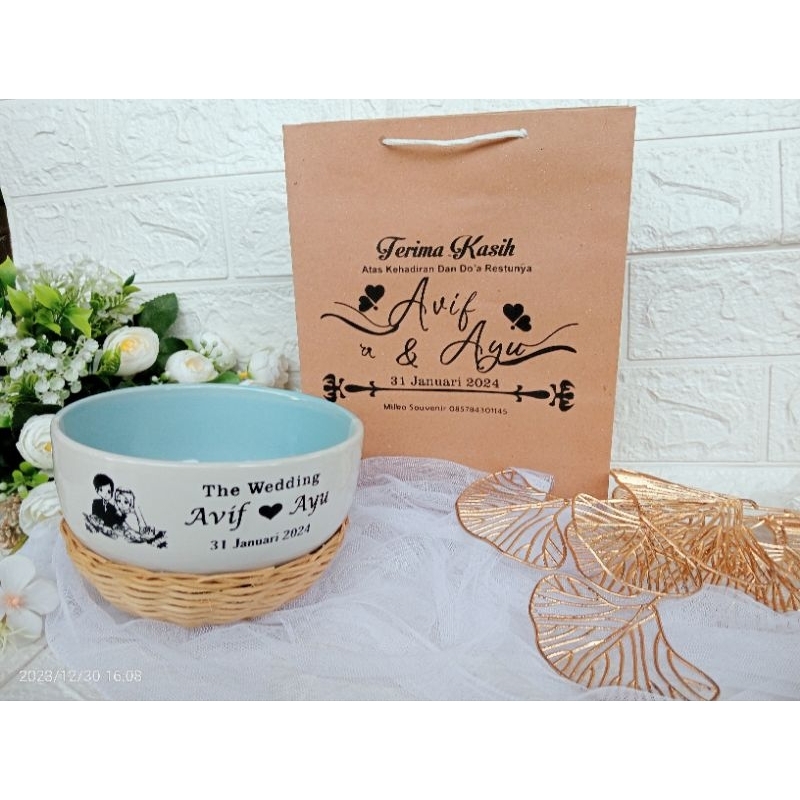 souvenir mangkok keramik plus tas sablon