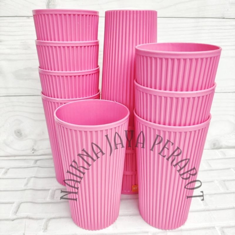 GELAS MINUM PLASTIK PINK MOTIF BAMBU ISI 6 &12 PCS/ GELAS MINUM/ GELAS PLASTIK