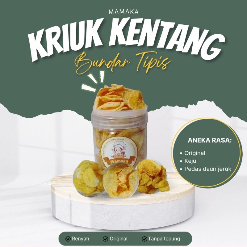 

Mamaka Kriuk Kentang Original Bundar Tipis/ Tanpa tepung / By Mamaka / Keripik Kentang