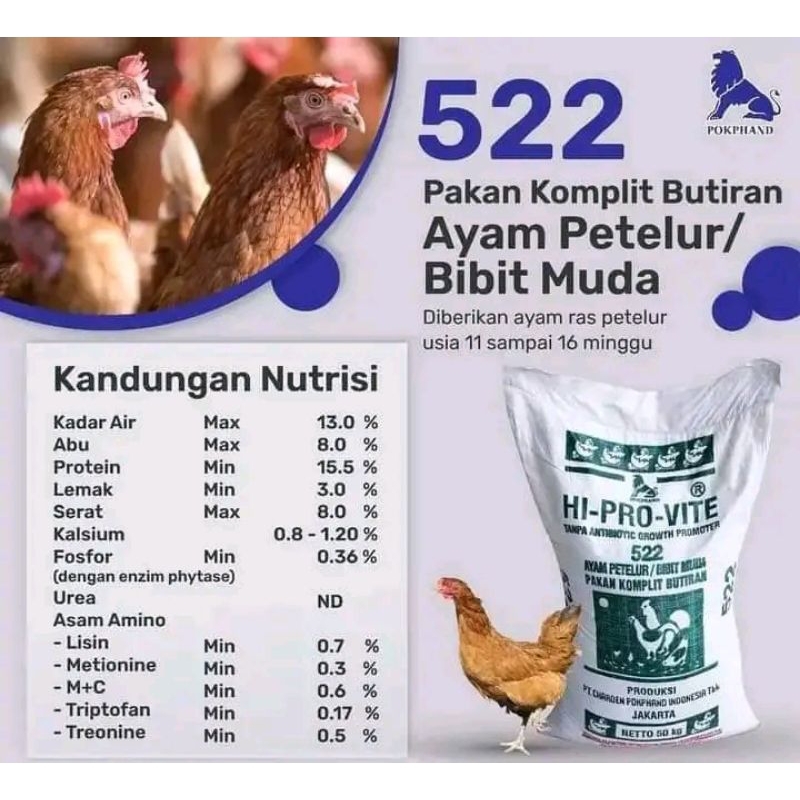 Pur Ayam Petelur Muda 522 Hi Pro Vite 1Kg