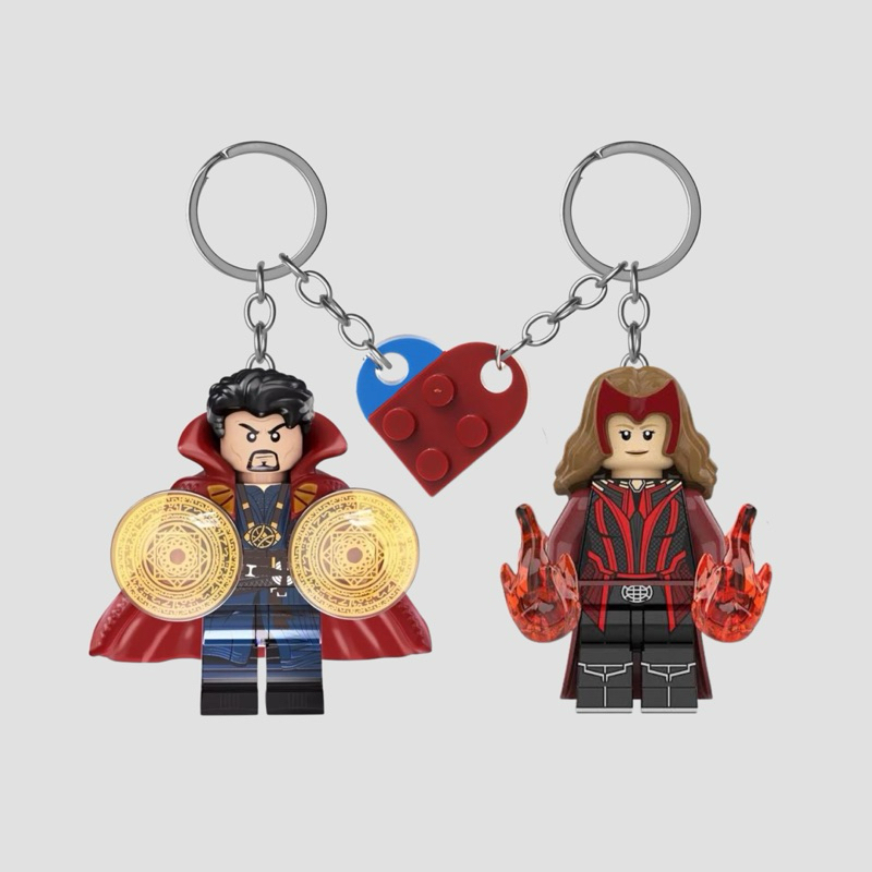 Dhis Project Gantungan Kunci LEGO Minifigure Blue Dr Strange & Maroon Scarlet Witch Couple Set