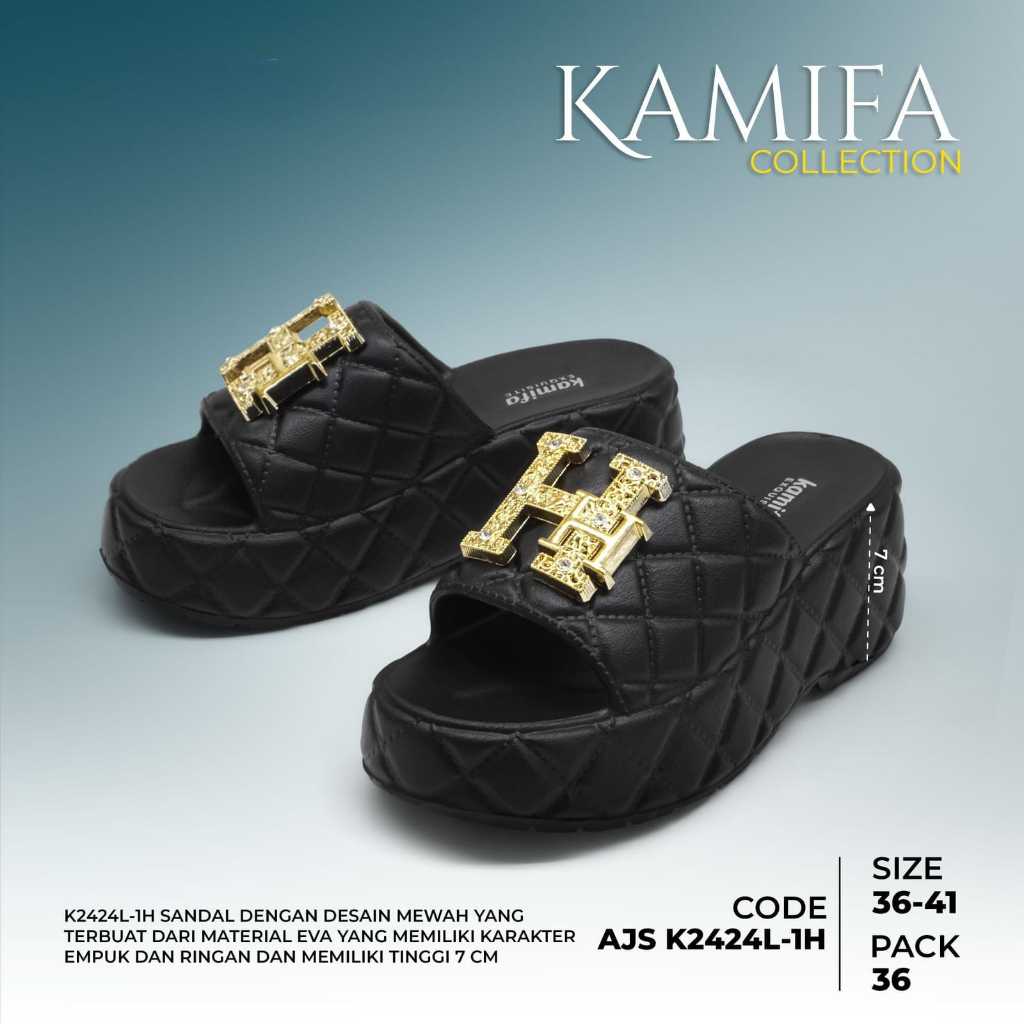 Sandal wedges hitam/ Sandal Kamifa/ Sandal slop wanita/ Sandal karet nyaman/ Sandal karet eva rubber