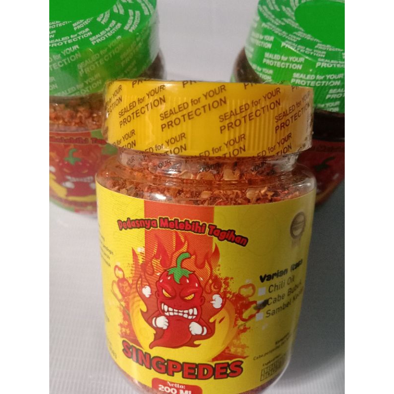 

Cabe bubuk kasar merk "SINGPEDES" 75gr, halal pedas
