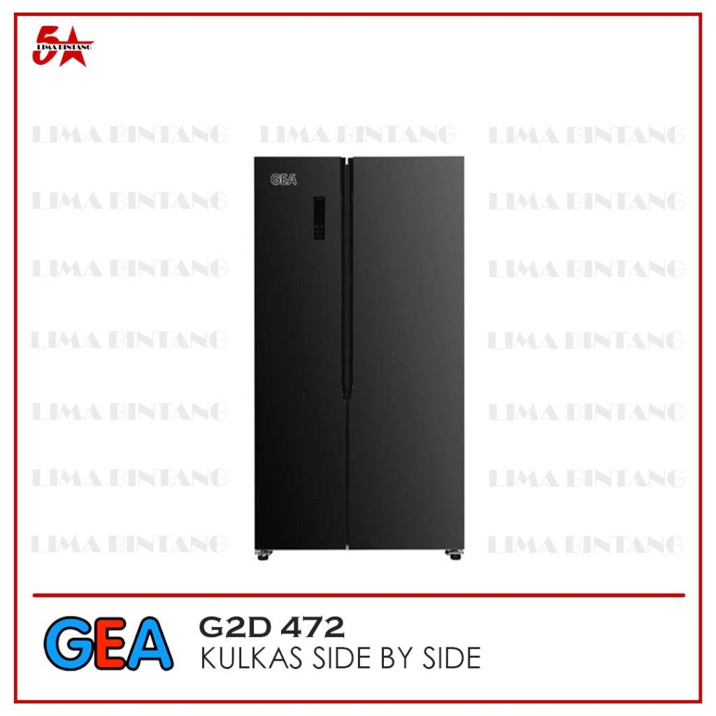 KULKAS SIDE BY SIDE GEA G2D 472 G2D-472 BLACK GLASS 472 L [BDG]