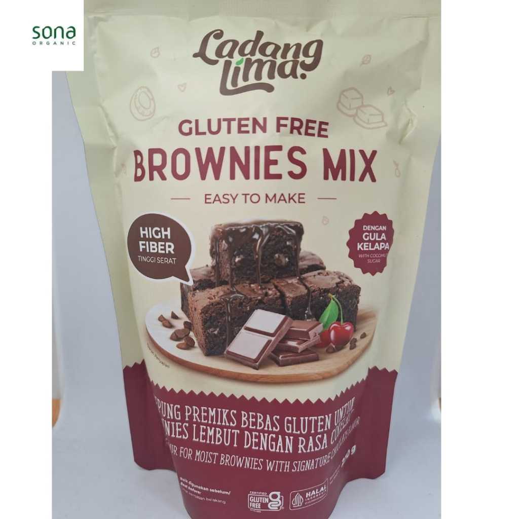 

Tepung Brownies Mix 230g - Ladang Lima - Tepung Brownies Instant Gluten Free Rasa Cokelat