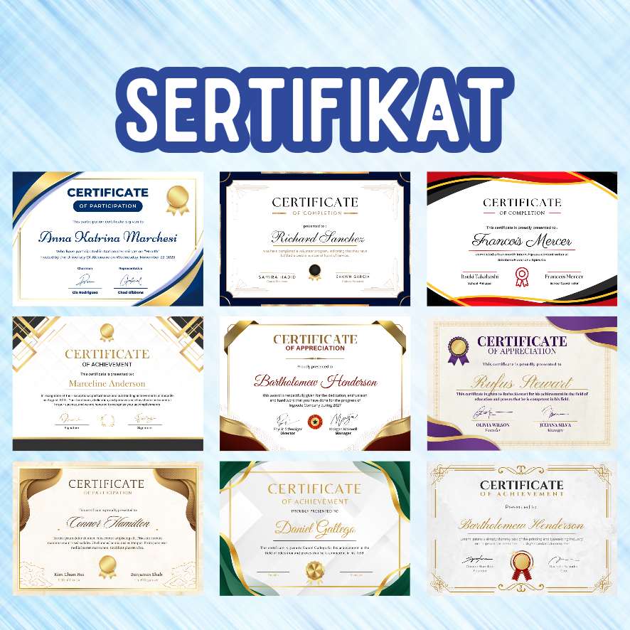 

CETAK SERTIFIKAT PROFESIONAL AKADEMIK DESIGN ELENGAN A4 ART CARTON 260 GSM STUDY SEKOLAH KURSUS SEMINAR
