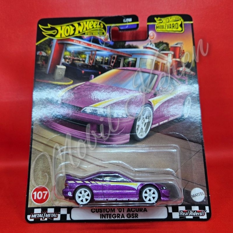 Diecast Hot Wheels Premium 2022 Boulevard Custom 01 Acura Integra GSR purple ban karet