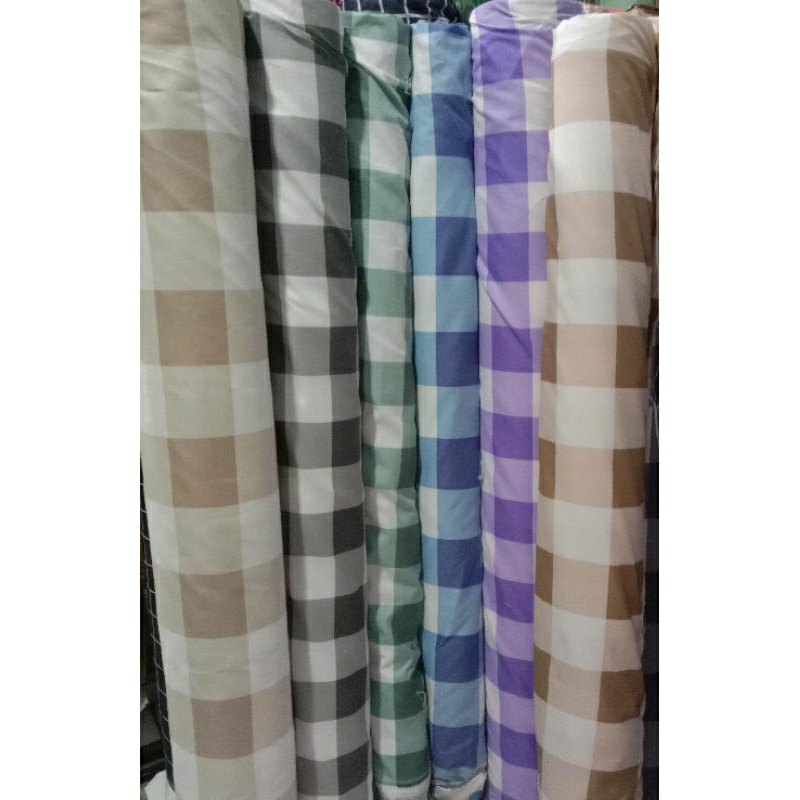 Kain Seprei Motif Kotak Kotak Emily Katun Motif Lebar 240cm