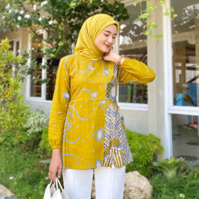 BATIK KERJA BATIK MODERN BATIK KANTOR BATIK KEKINIAN BATIK WANITA CANTIK ALMANDA BLOUSE