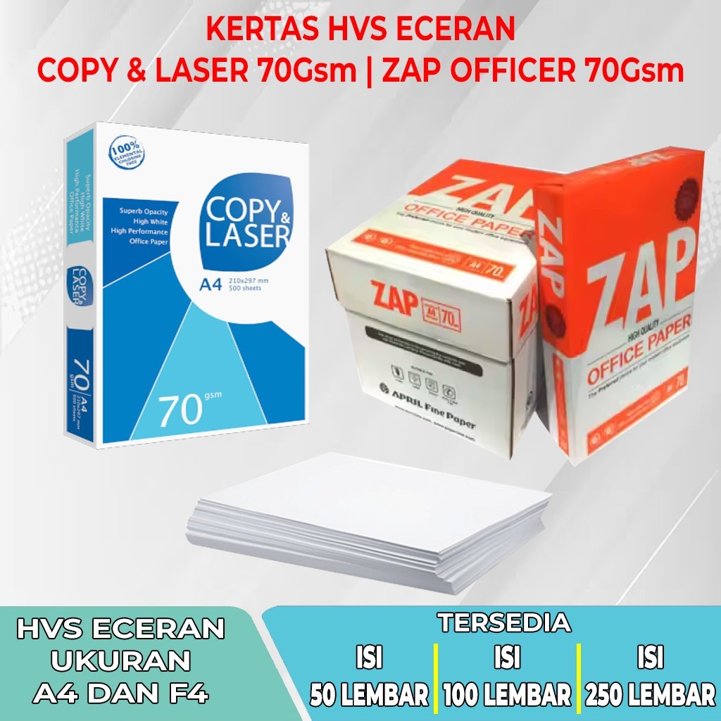 

[BISA INSTANT & COD] HVS ECERAN A4 / F4 Isi 50 / 100 / 250 Lembar Merk COPY & LASER / ZAP OFFICER