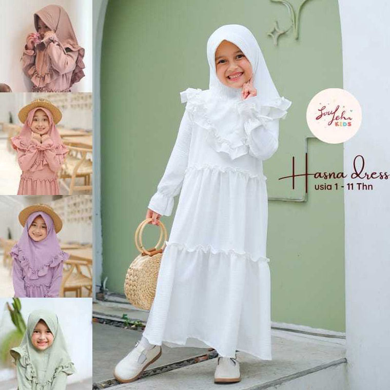 Stok Terbatas Soulleha Set Gamis Putih Manasik Haji Anak TK SD SMP Hasna Crinkle Airflow Premium 111