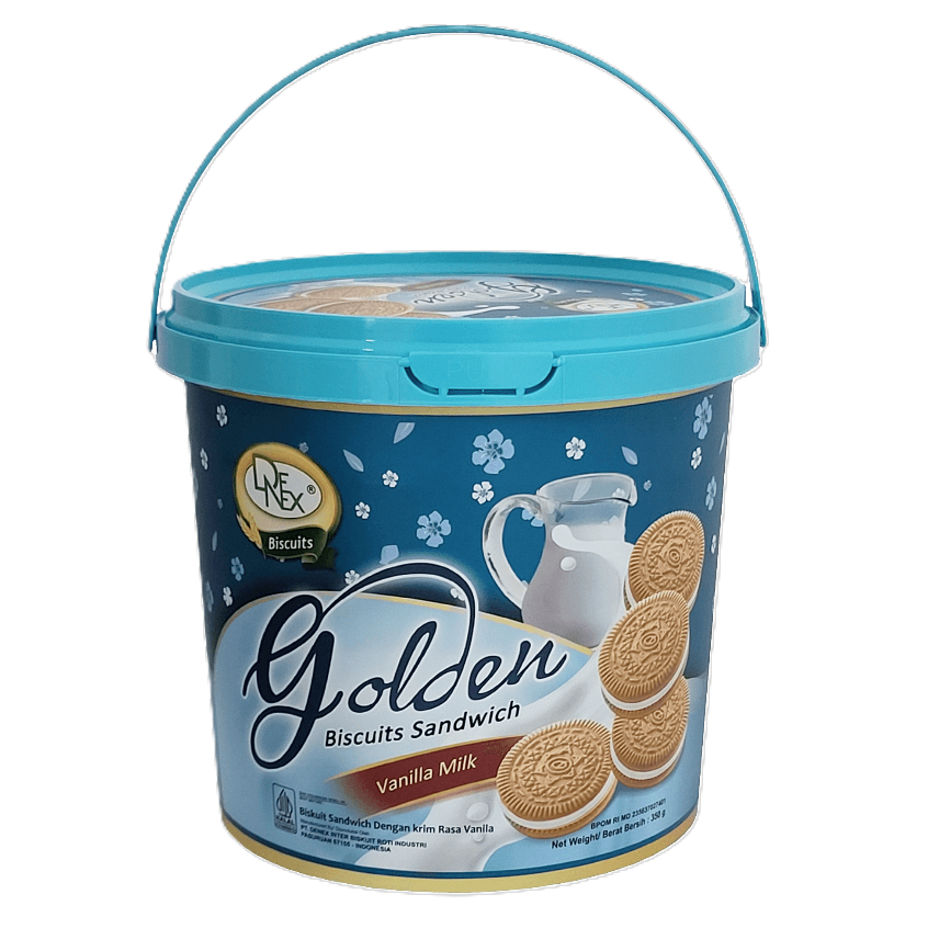 

DENEX Golden Biscuit Sandwich Timba 350gr Biskitop Kue Kering Snack Kaleng Biskuit Toples Ember Murah