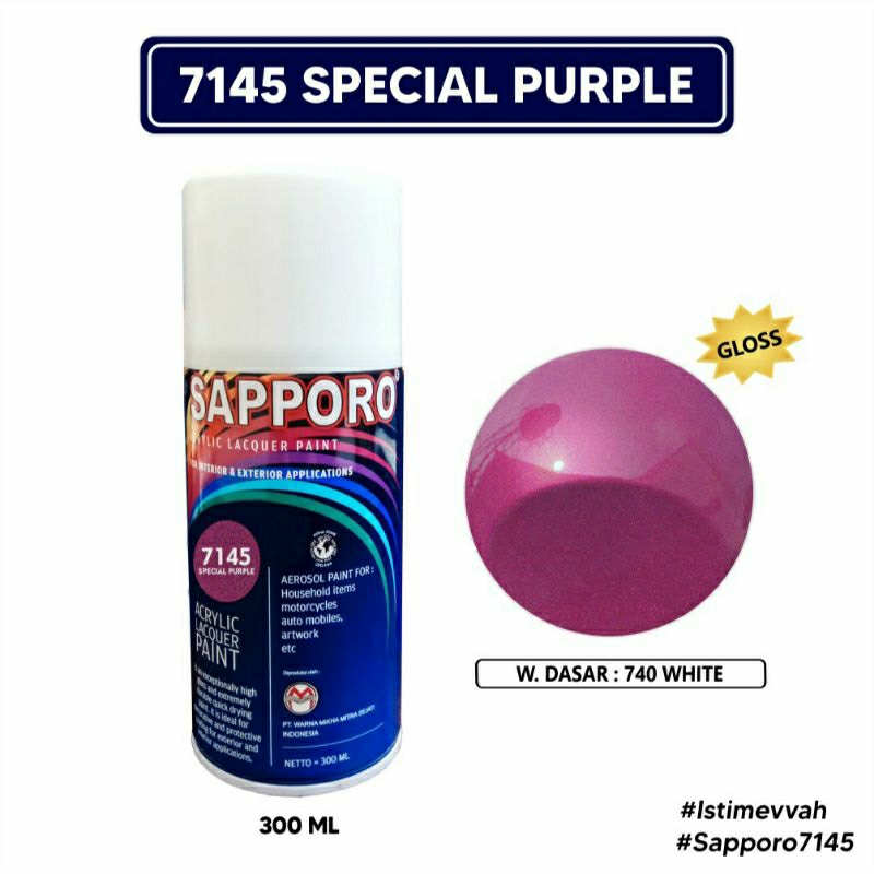 #MAU# Cat Semprot Sapporo 7145 Special Purple 300ml Ungu Violet Metallic Cat Spray Duco Sapporo Ulti