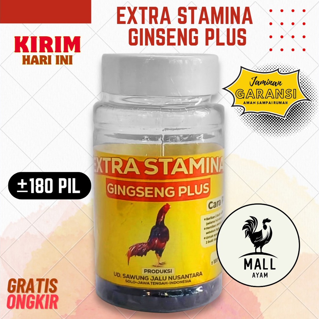 AYAM MALL Extra Stamina Ginseng Plus 180 Butir Jamu Obat Vitamin Suplemen Ayam Laga Jago Aduan Petar