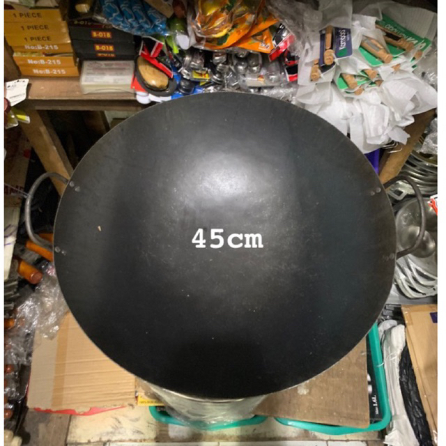 Wajan kuali wok plat baja hitam ukuran 45cm super tebal