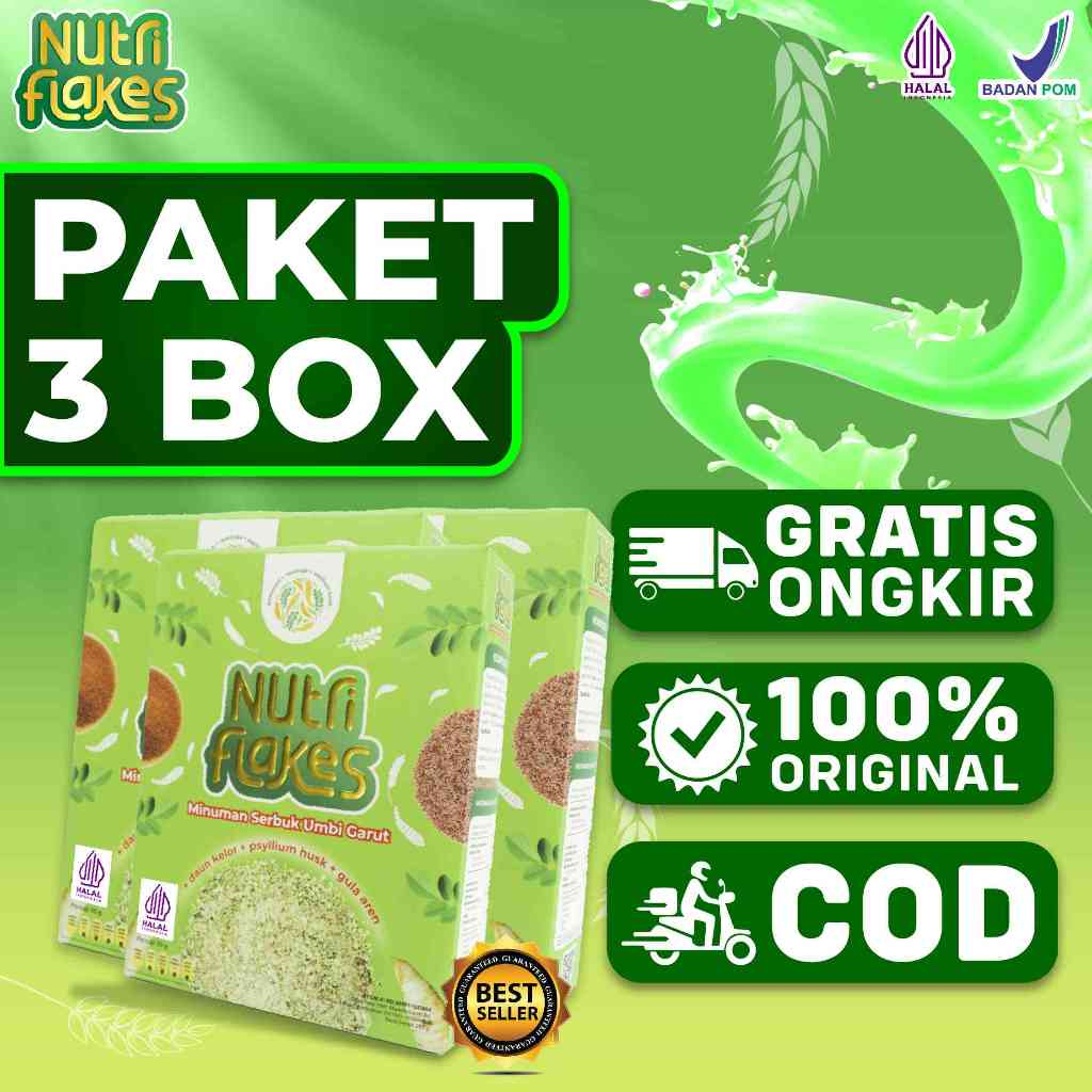 

Nutriflakes 3 Box Sereal Diet Umbi Garut dan Daun Kelor Atasi Asam Lambung Gerd Radang Lambung 200gr