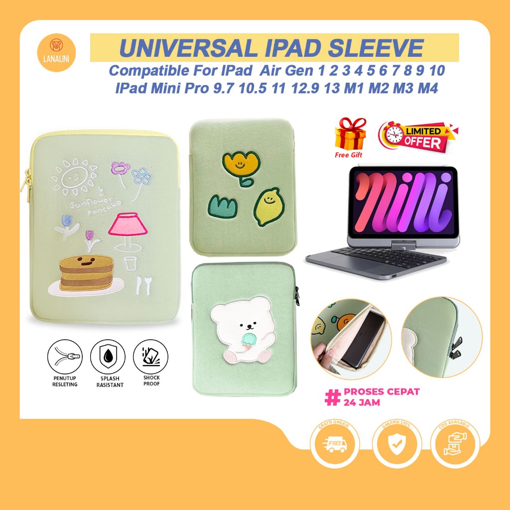 Tas Pelindung iPad Mini 7 8.3 inch 2024 Sleeve Pouch Soft Case Bag Cover Tablet Laptop Universal Not