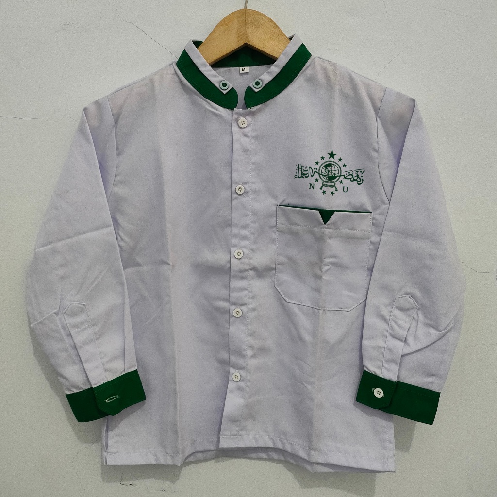 Kemeja madrasah Baju putih bordir NU lengan panjang