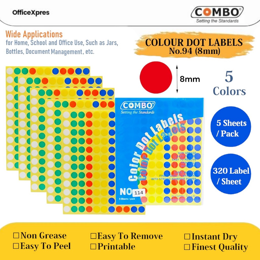 

Colour Dot Labels NO.97 (8mm) / Colour Dot Labels No.114 (13mm) / Label Stiker Bulat Warna Warni / Circle Dot Label Sticker / Colour Coding Labels