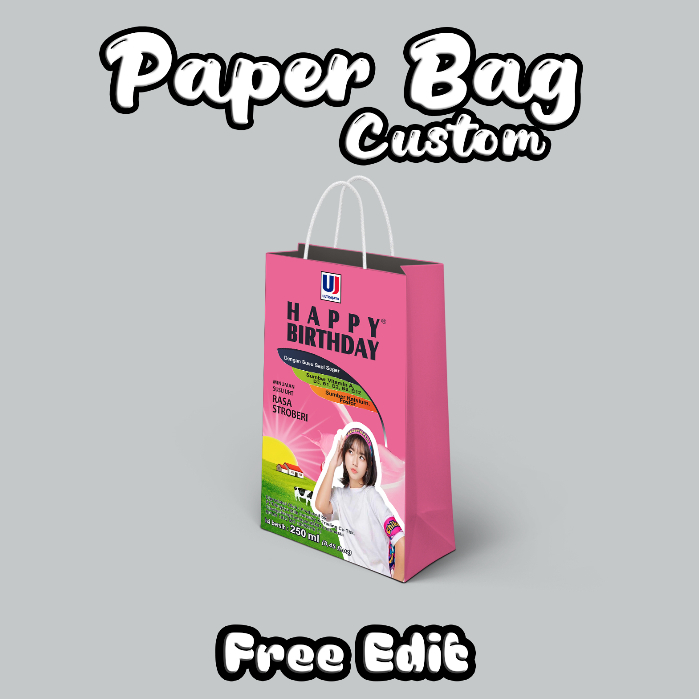 

ULTRAMILK PAPERBAG CUSTOM foto sendiri / kertas tebal / totebag tote bag paper bag muka wajah teman free edit kpop bts cetak desain tas kado | miss bee digital print