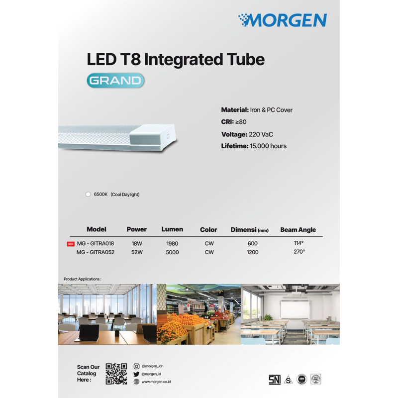 T8 prismatik Morgen 18watt dan 52watt putih