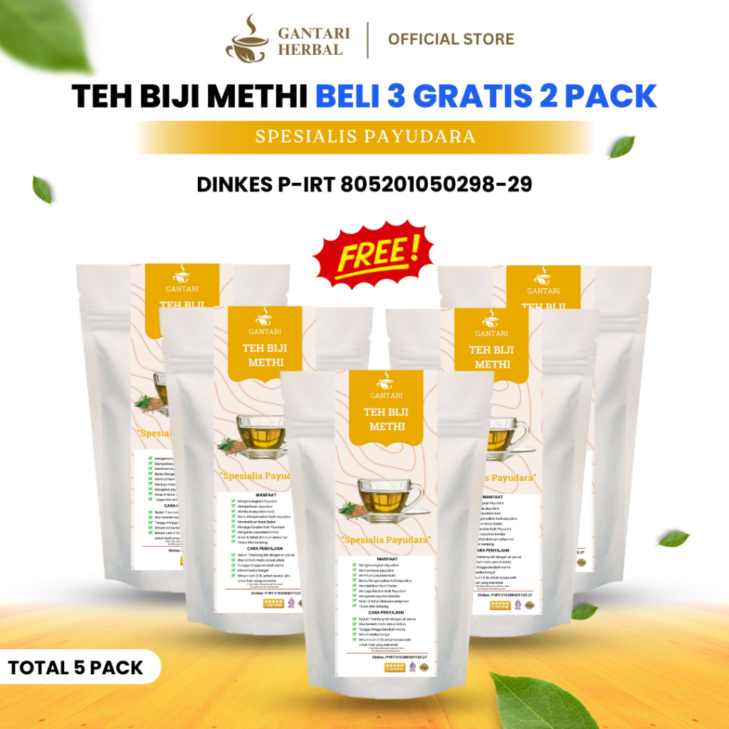 

Gantari Teh Biji Methi | Pembesar Pengencang Payudara Alami 250 gram | Paket 5 Box