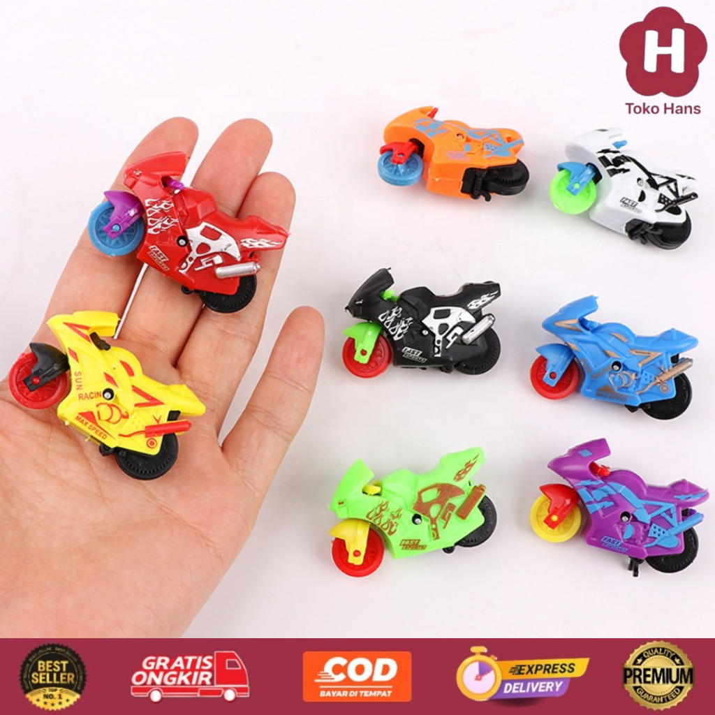 HTH Mainan Motor Spin Go Mini Stunt Bike Motor Kecil T-Hunt Warna Warni Friction Motor Pullback