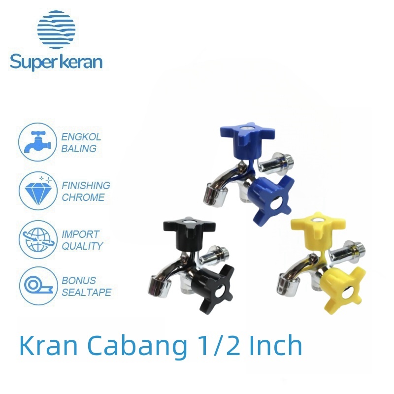 Kran Air Cabang 2/Kran Air Cabang2 Kran Shower Kamar Mandi 1/2 inch Wastafel Keran Air Warna