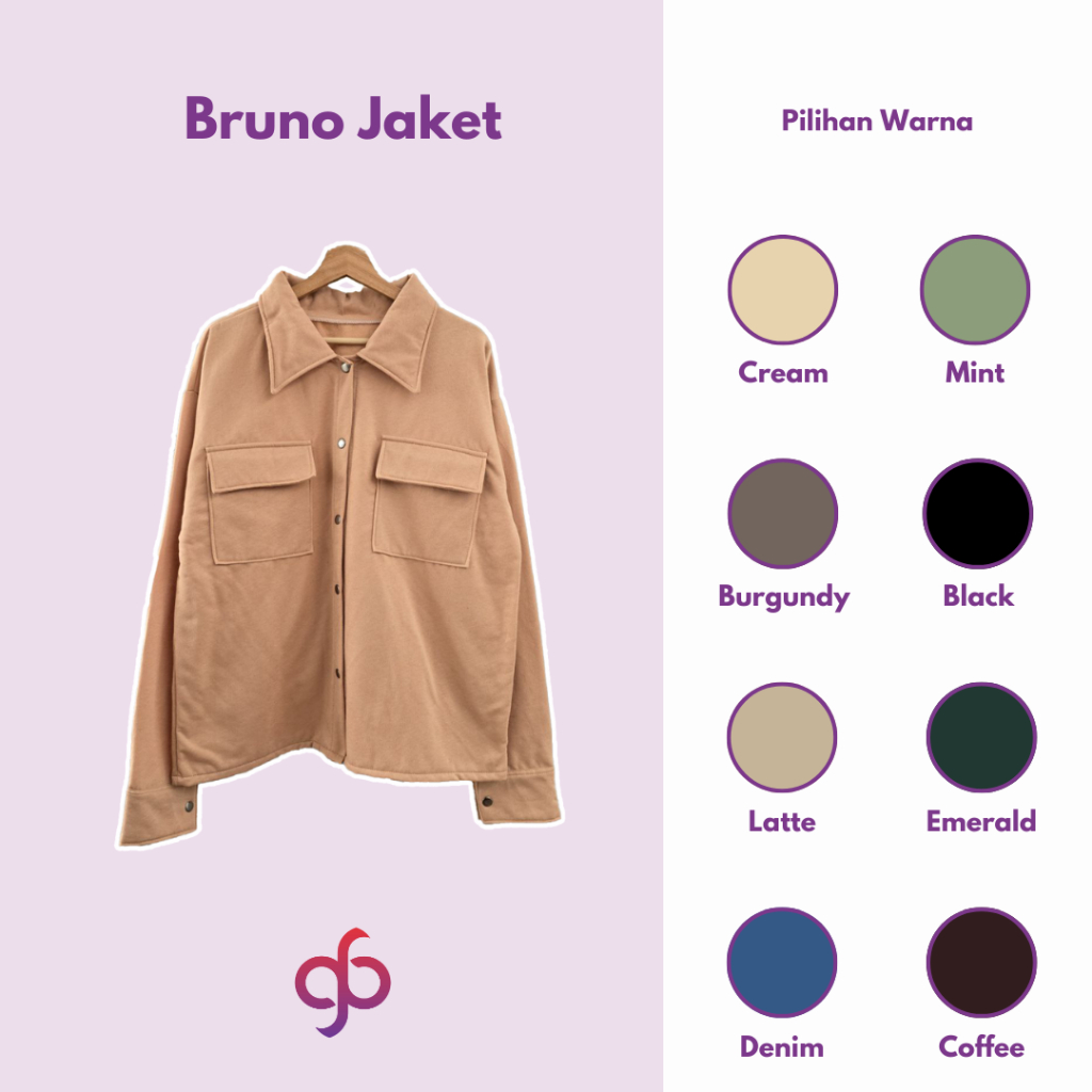 Bruno Jaket / Outer Jacket Double Saku Unisex Kancing Pria dan Wanita Polos Basic