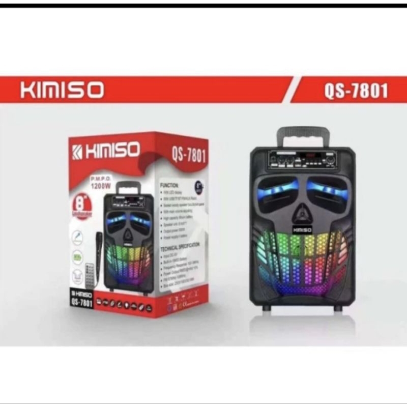 SPEAKER BLUETOOTH PORTABLE KIMISO 8 INCH QS-7801 LED PLES MIC KAROKE