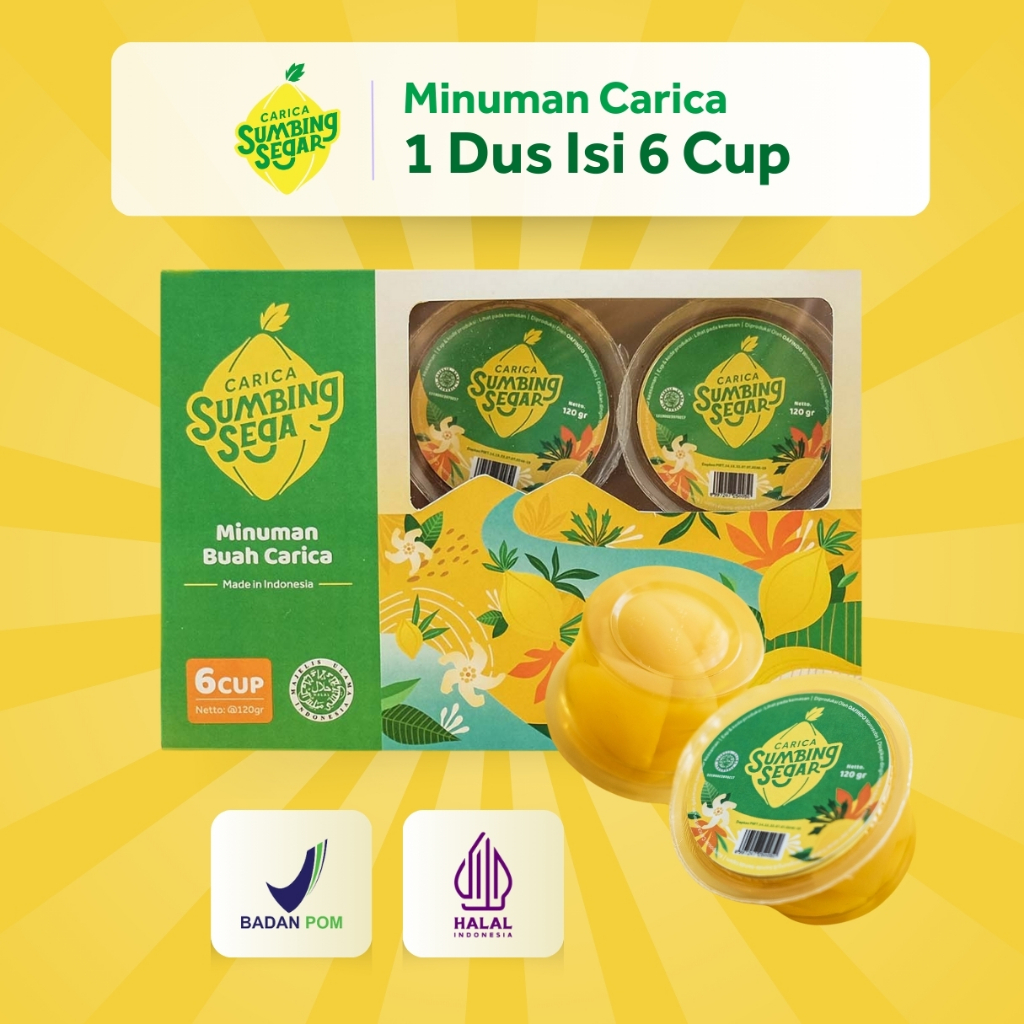 

Minuman Carica Merek Sumbing Segar Khas Dieng Wonosobo 1 Dus isi 6 Cup Enak dan Nyegerin