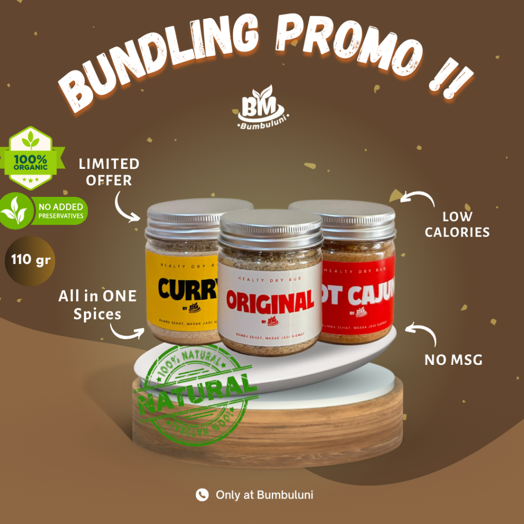 

Bumbuluni Paket 3 Bundle 55 gr Bumbu Marinasi Kering Dry Rub Serbaguna