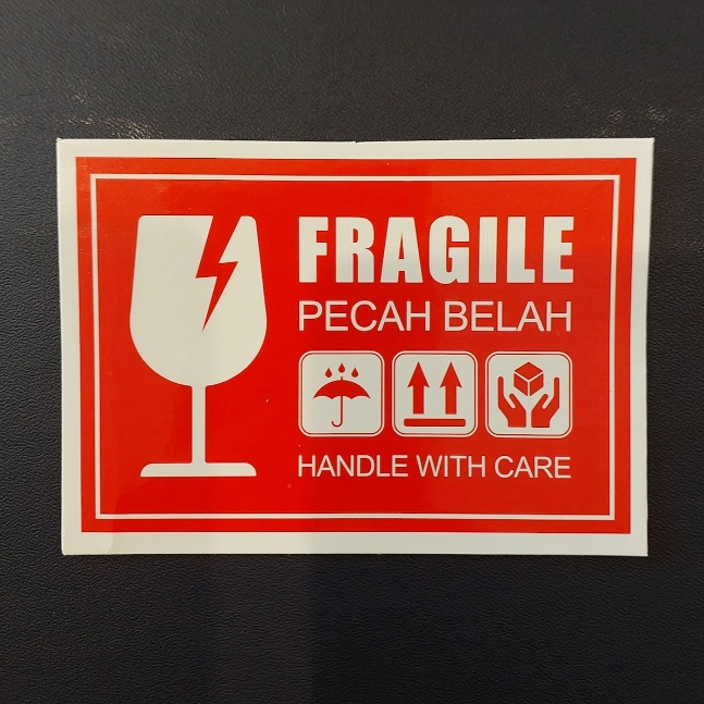 

Sticker Fragile Stiker Pecah Belah Kemasan Premium Olshop OL Shop Label Pengemasan Murah Handle With Care Anti Air Waterproof