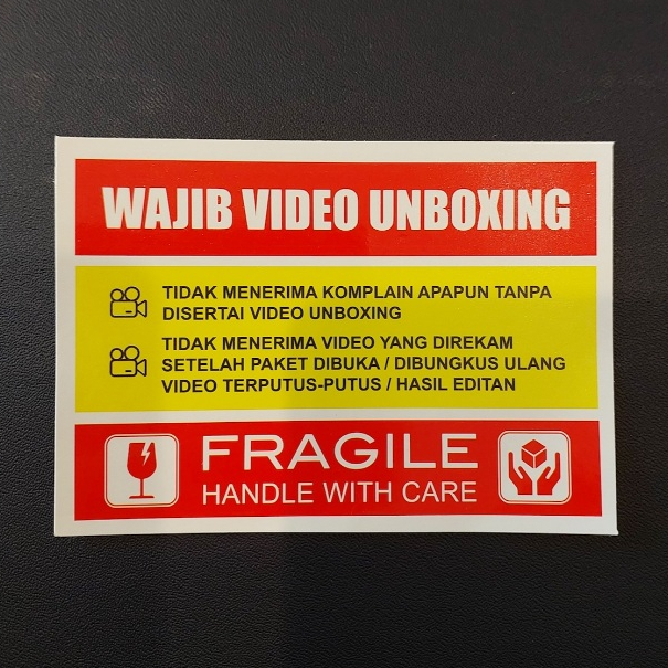 

Sticker Video Unboxing Stiker Wajib Video Unboxing Komplain Fragile Pecah Belah Kemasan Premium Olshop OL Shop Label Pengemasan Murah Handle With Care Anti Air Waterproof