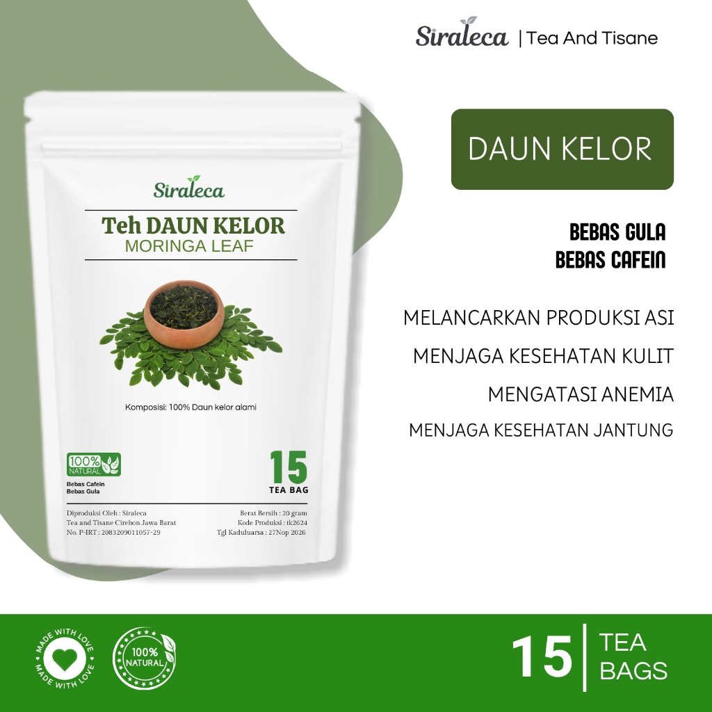 

Teh Daun Kelor 100% Alami | Moringa Leaf Tea | 15 Tea Bag | SIRALECA Tea And Tisane