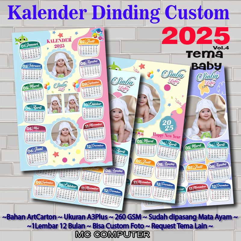 

Kalender Custom Foto 2025 Kalender Dinding 2024 plus gantungan eyelet Baby