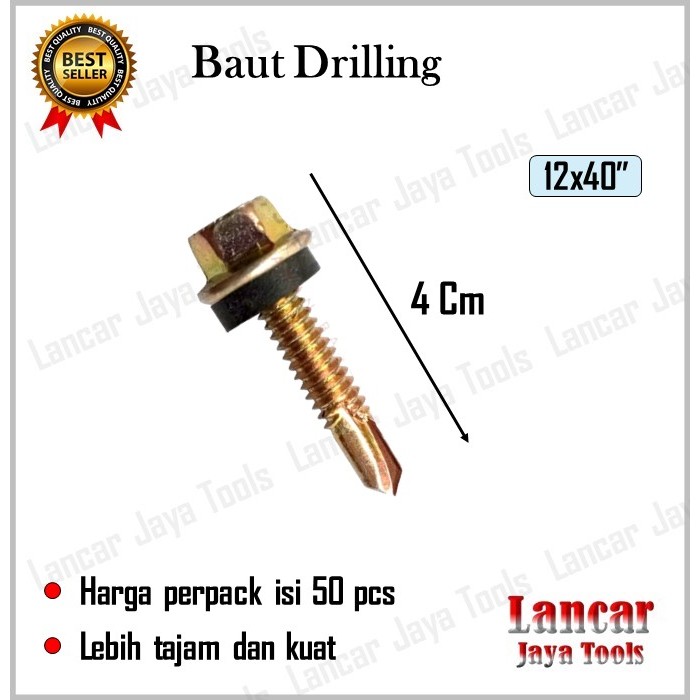 Baut Drilling Galvalum Baja Ringan 50 Pcs Per Plastik / Baut Sekrup Skrup Baja Ringan Roofing