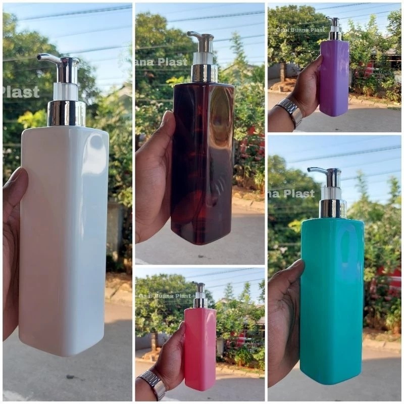 Botol Pump 500ml Kotak Tutup Silver HDPE Hitam / Botol 500ml HDPE Kotak Hitam Pump Clip Oil