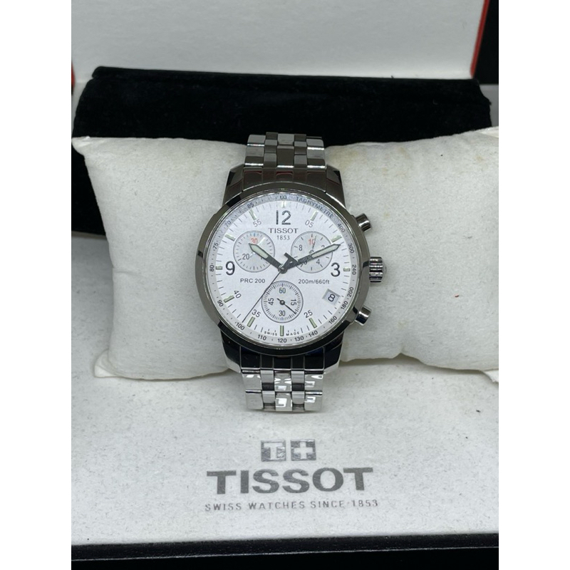 tissot original prc200 chronograph silver dial jam tangan sapphire crystal second lengkap