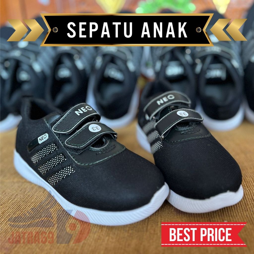 Sepatu Anak Sneakers Adidas Neo Hitam Anak Sekolah PAUD TK SD SMPTermurah Terlaris Kualitas Premium